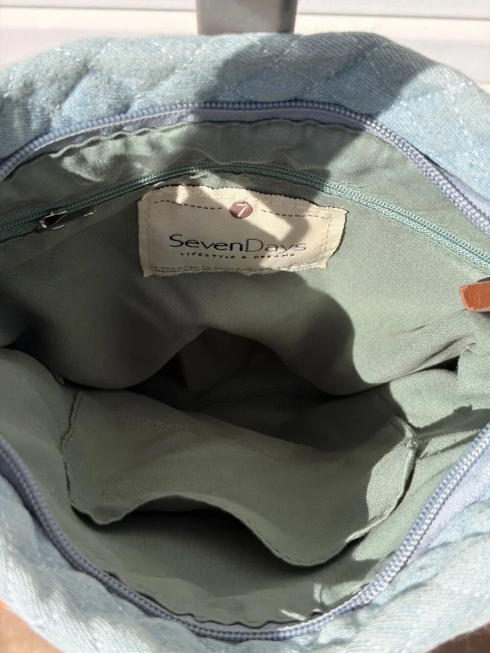 Seven Days Light Blue Quilted Chambray Crossbody Bag Purse Zipper Pockets